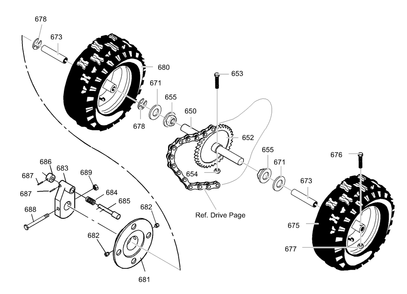 Wheels Diagram and Parts List for 633134X54A 2002 Briggs and Stratton Snow Blower